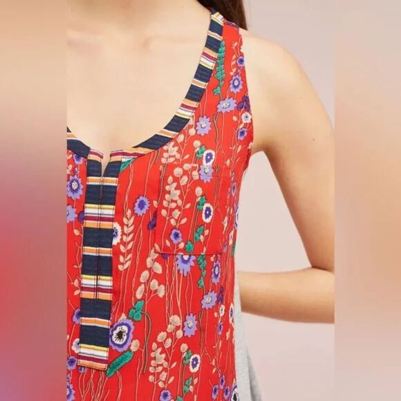 ANTHROPOLOGIE Tiny Zuma Red Floral Print Gray Sleeveless Boho Tank Top Small - Picture 3 of 8